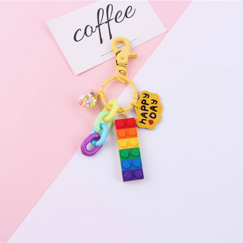 Wholesale Acrylic Building Blocks Rainbow Bell Pink Keychain